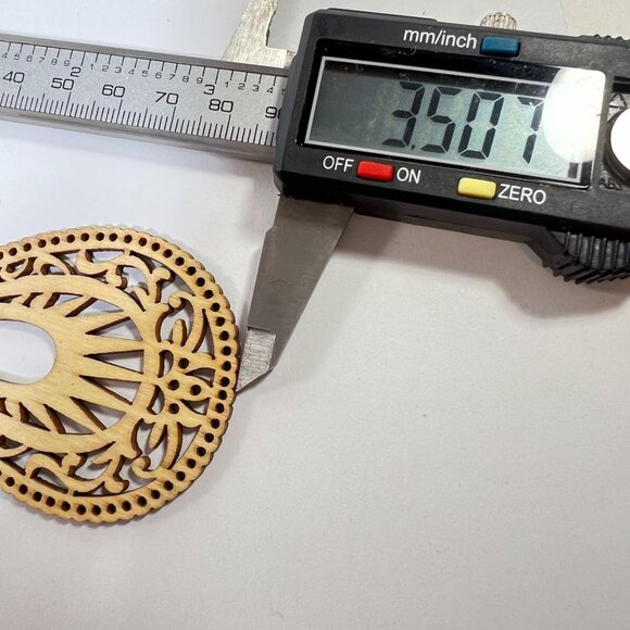 Laser-Cut Teardrop Wooden Dangle Earrings Delicate Filigree Design Artisan Light - Picture 4 of 5